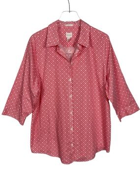 Chico's No Iron Button Up Top Blouse Orange Pink Print 100% Cotton Size XL NWOT
